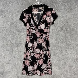 Vitnage Y2K Rag Wrap Dress M Black Floral Feminine Grunge Garden Party Church